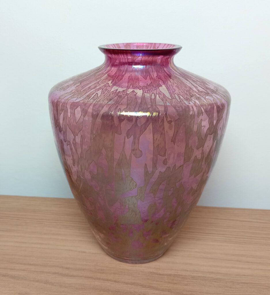 Large Royal Brierley Iridescent Pink Studio Glass Vase