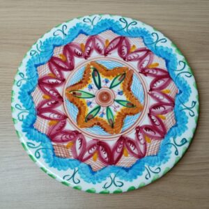 Colourful Handpainted Majolica Style Floral Ceramic Circular Plate