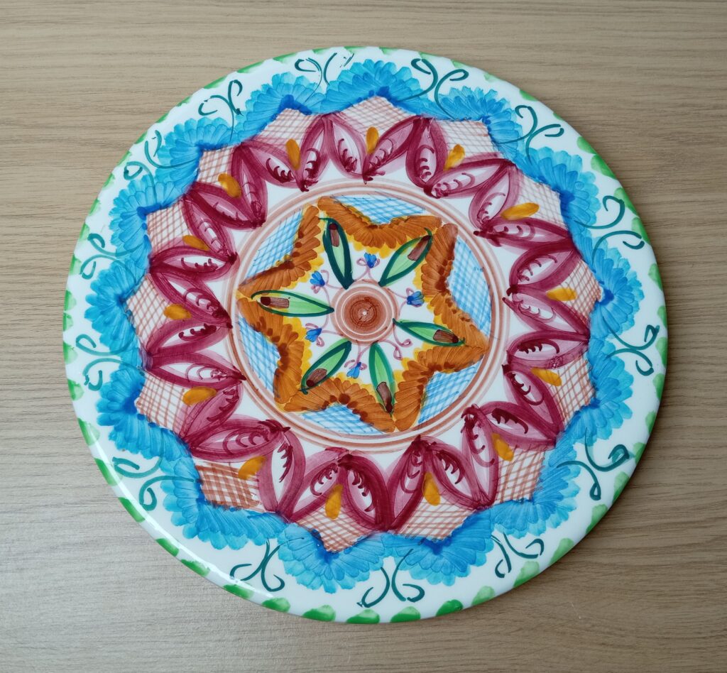 Colourful Handpainted Majolica Style Floral Ceramic Circular Plate