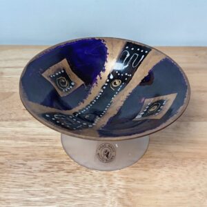 Handmade Mouth Blown Glass Purple & Gold Footed Dish / Bowl